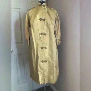VTG  GOLD YELLOW CHINESE BROCADE JACKET COAT EVENING COAT SMALL